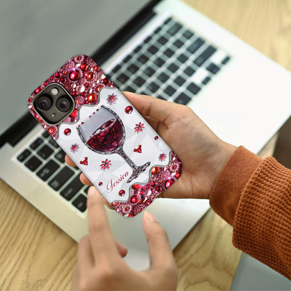 Une fille qui aime le vin - Coque de téléphone personnalisée avec impression intégrale sur le thème du vin