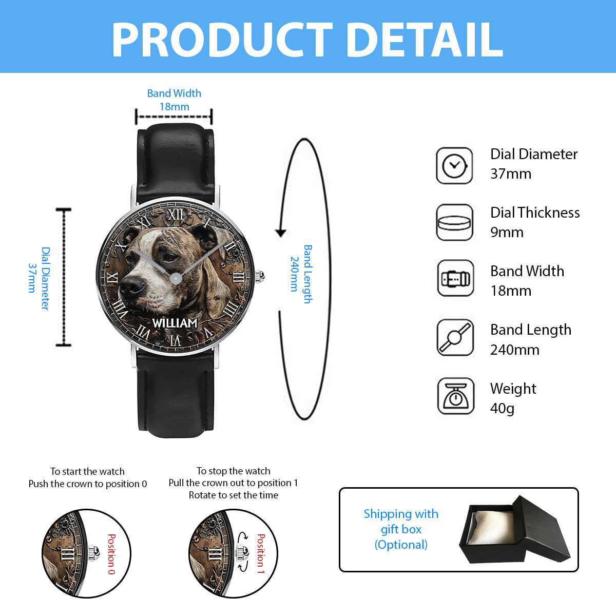 Strong Pitbull - Personalized Dog Hand Watch