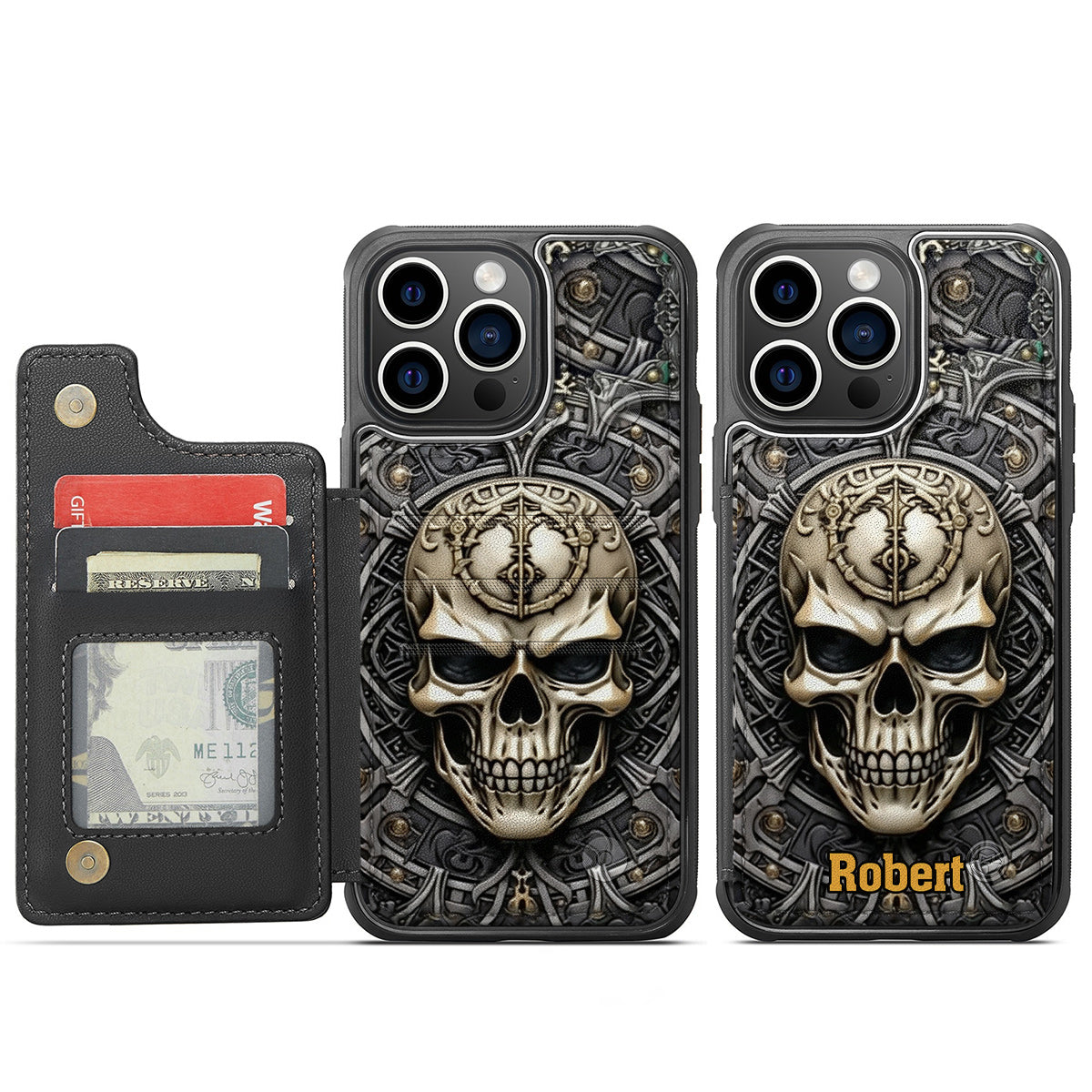 Cool Skull - Personalized Skull Fully Printed Wallet Phone Case