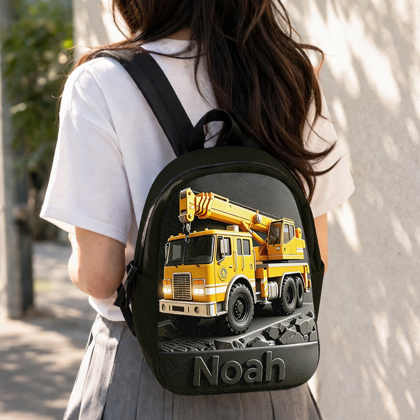 Construction Vehicle, Back To School Gift for Kids - Personalized Kid Changeable Leather Patch Backpack