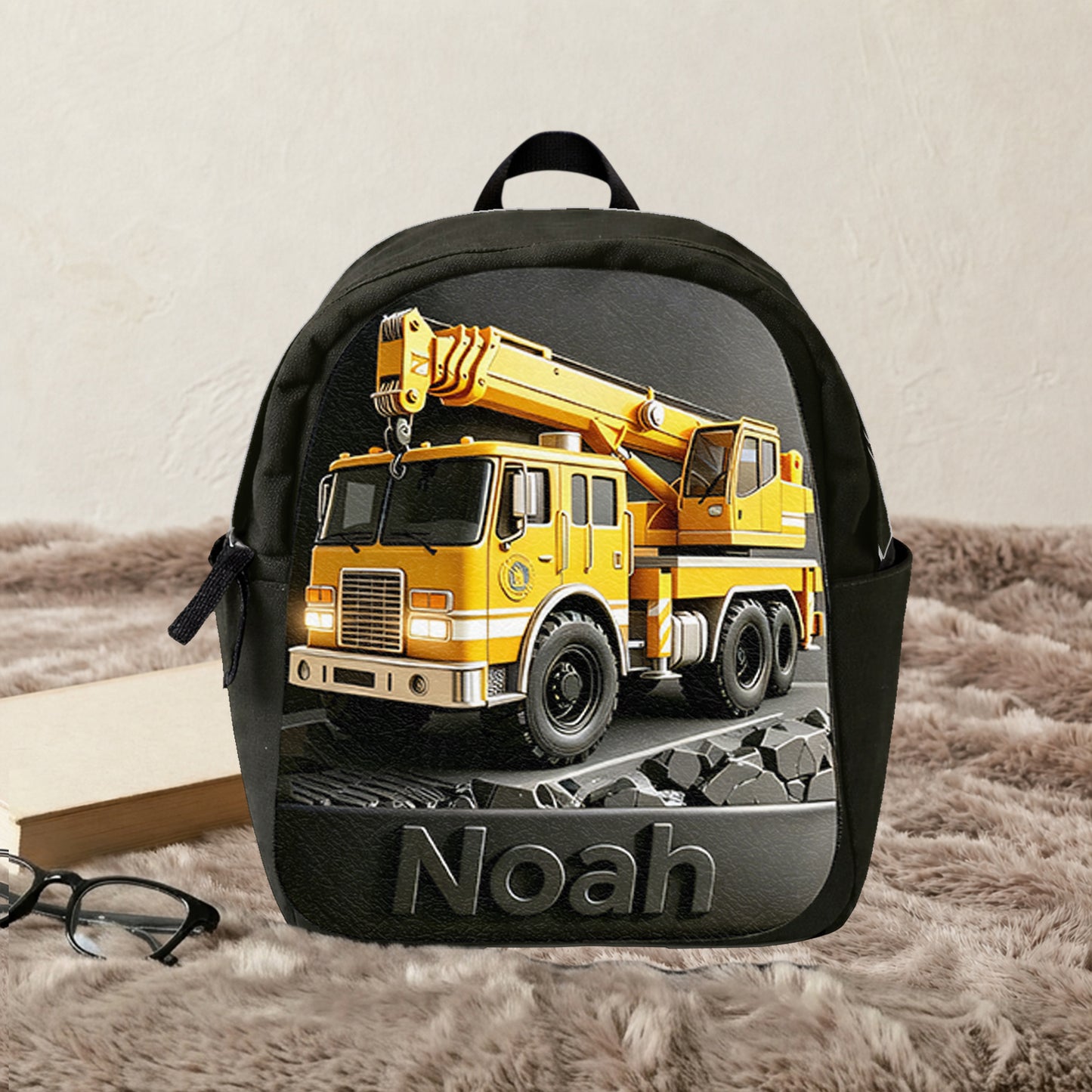 Construction Vehicle, Back To School Gift for Kids - Personalized Kid Changeable Leather Patch Backpack