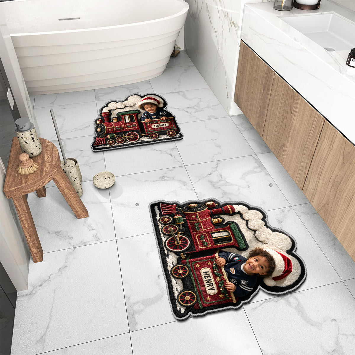 Christmas Train - Personalized Kid Non-Slip Tufted Rug