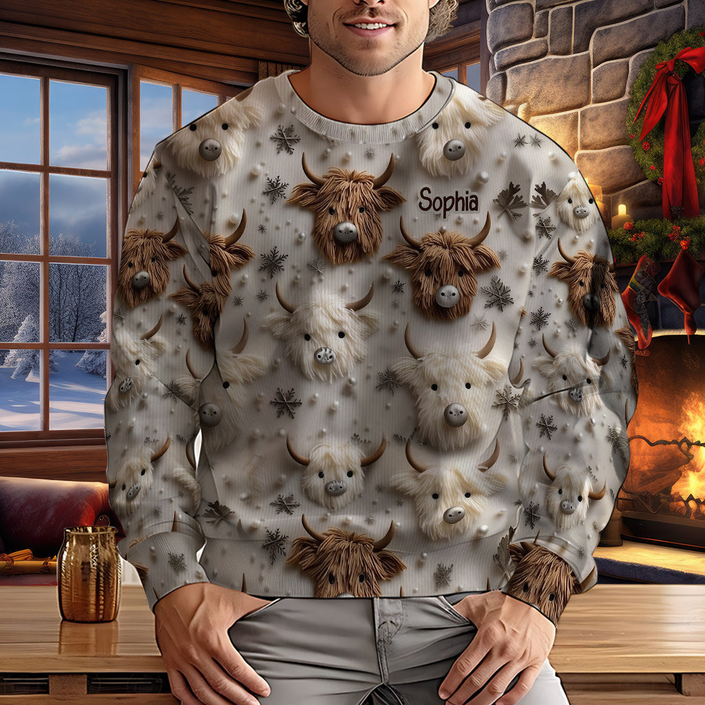 Adorable Highland Cows - Personalized Highland Cow Ugly Sweater