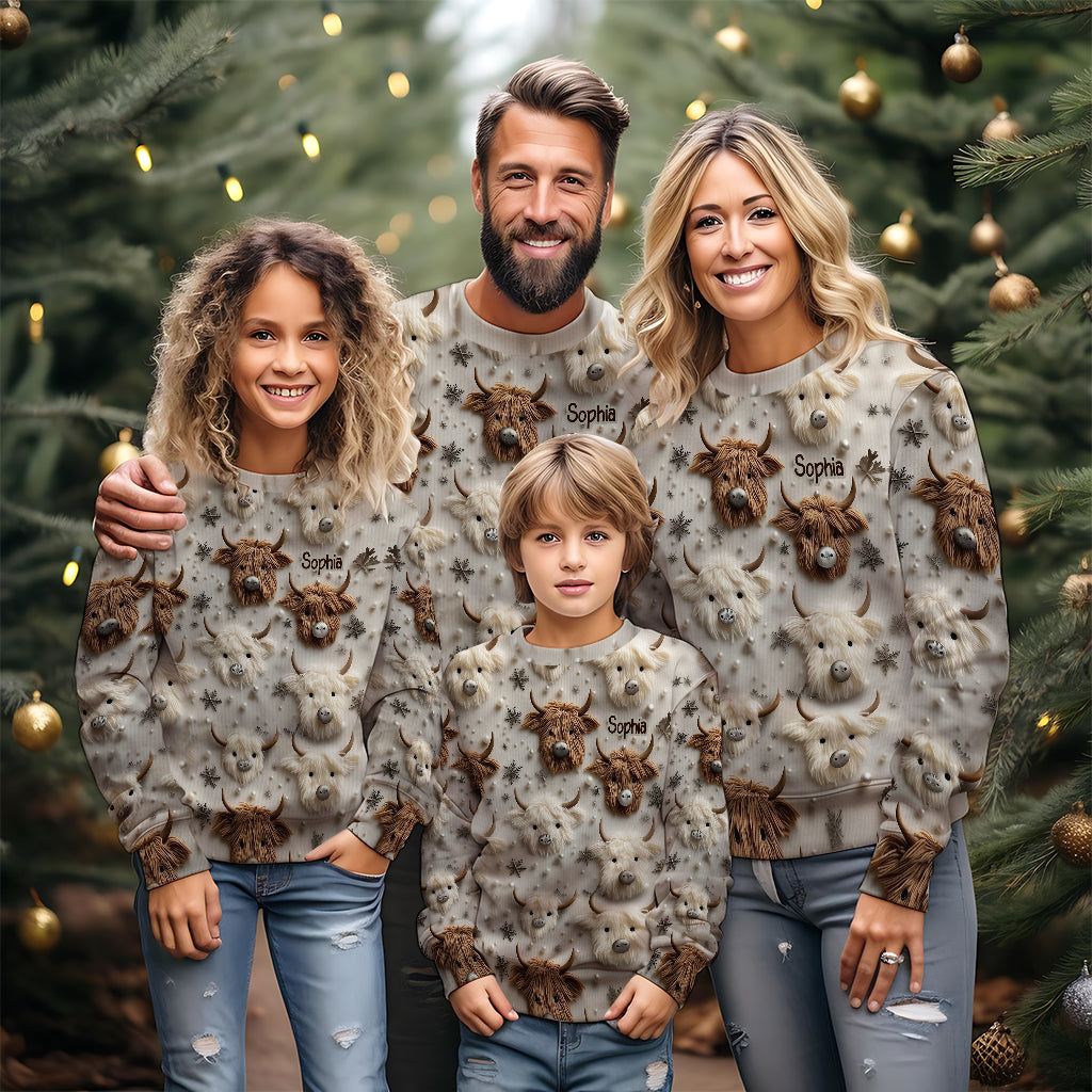 Adorable Highland Cows - Personalized Highland Cow Ugly Sweater