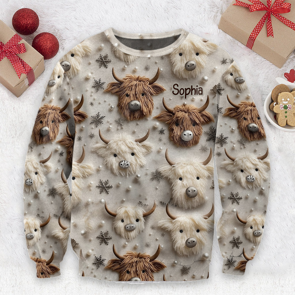 Adorable Highland Cows - Personalized Highland Cow Ugly Sweater