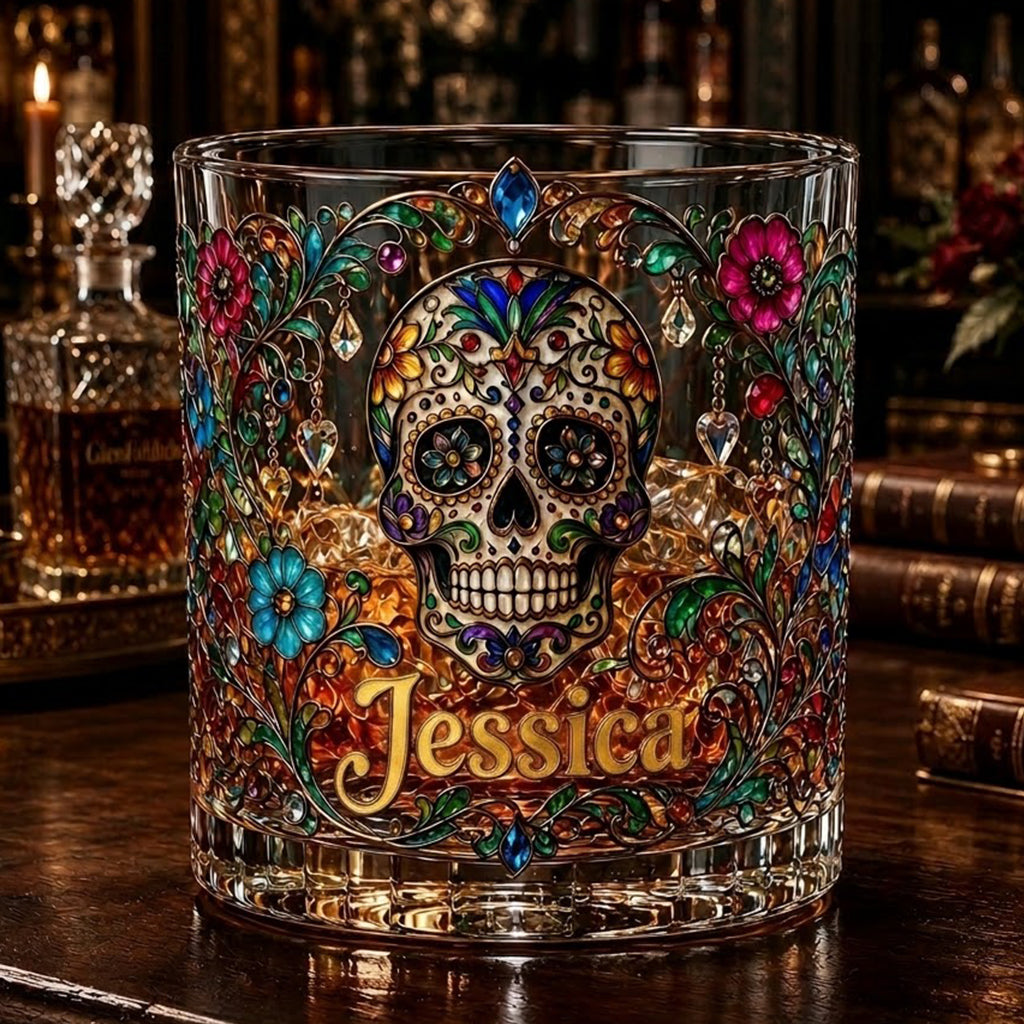 Tag Der Toten - Personalisierbares Totenkopf Whiskeyglas