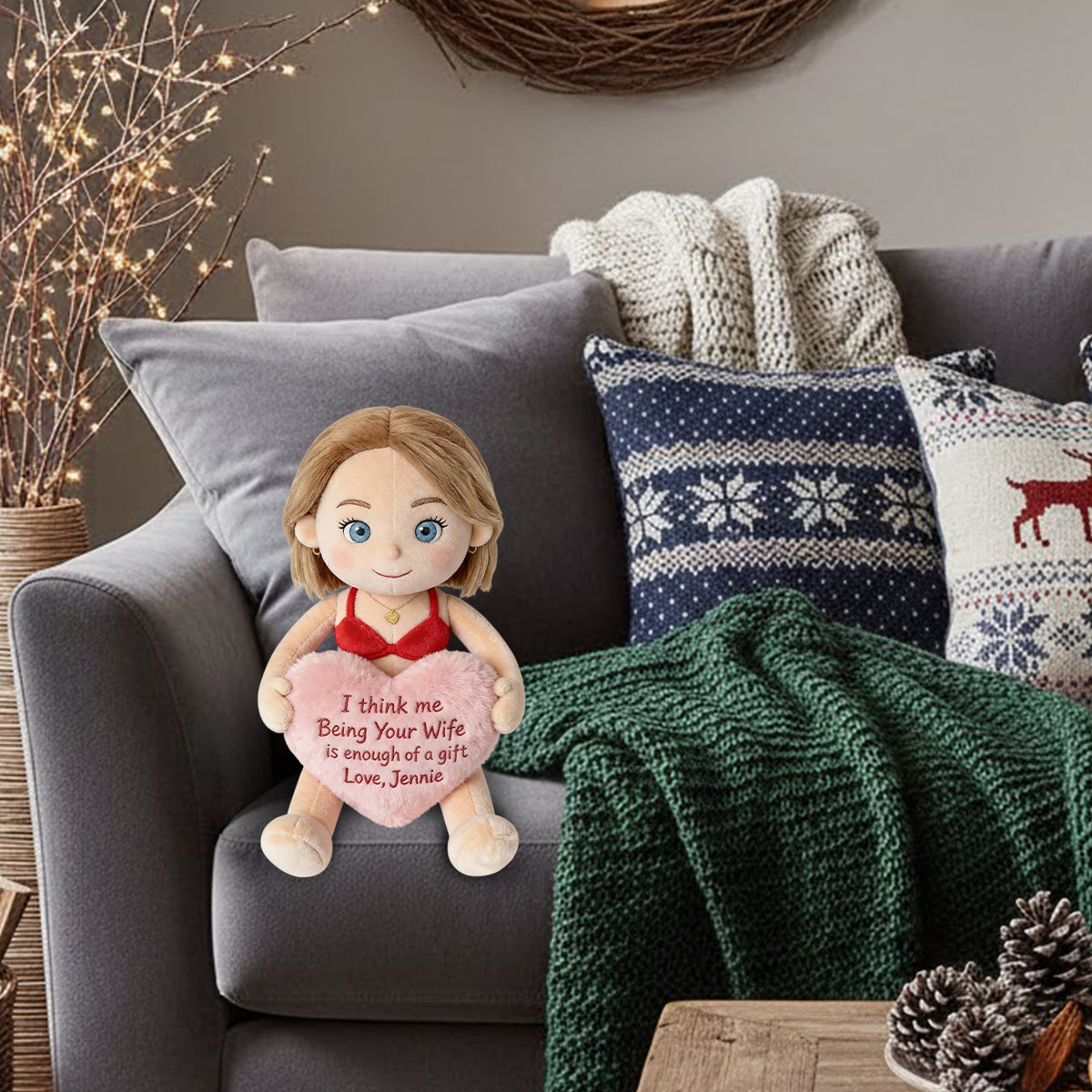 Custom From Any Photo - Personalized Couple Faux Fur Shaped Pillow