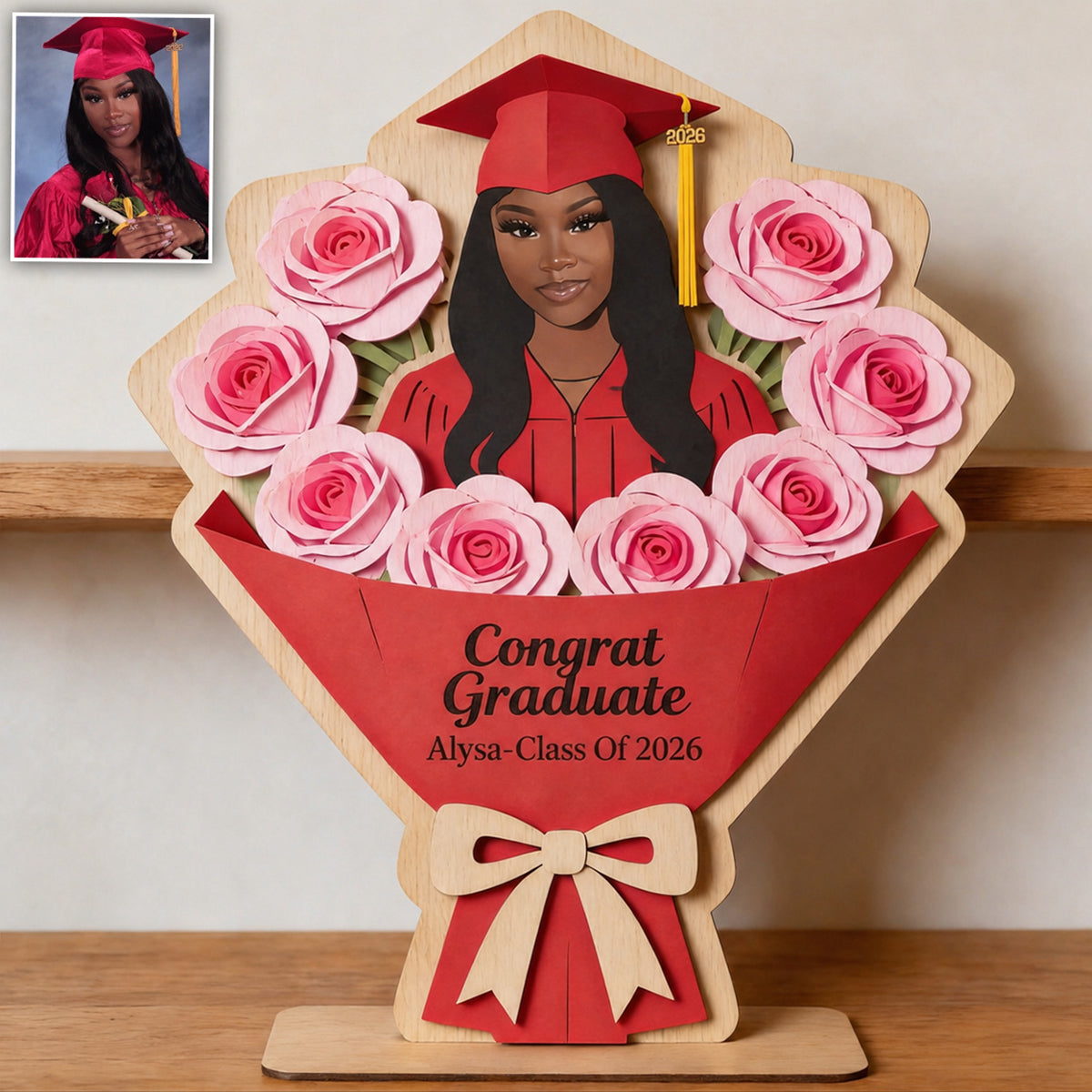 Panneau de Fleurs de Diplôme - Graduation Personnalisé 2 Couches Grand Autonome