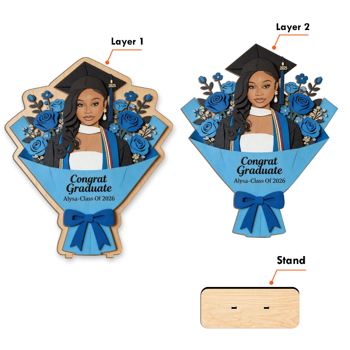 Panneau de Fleurs de Diplôme - Graduation Personnalisé 2 Couches Grand Autonome