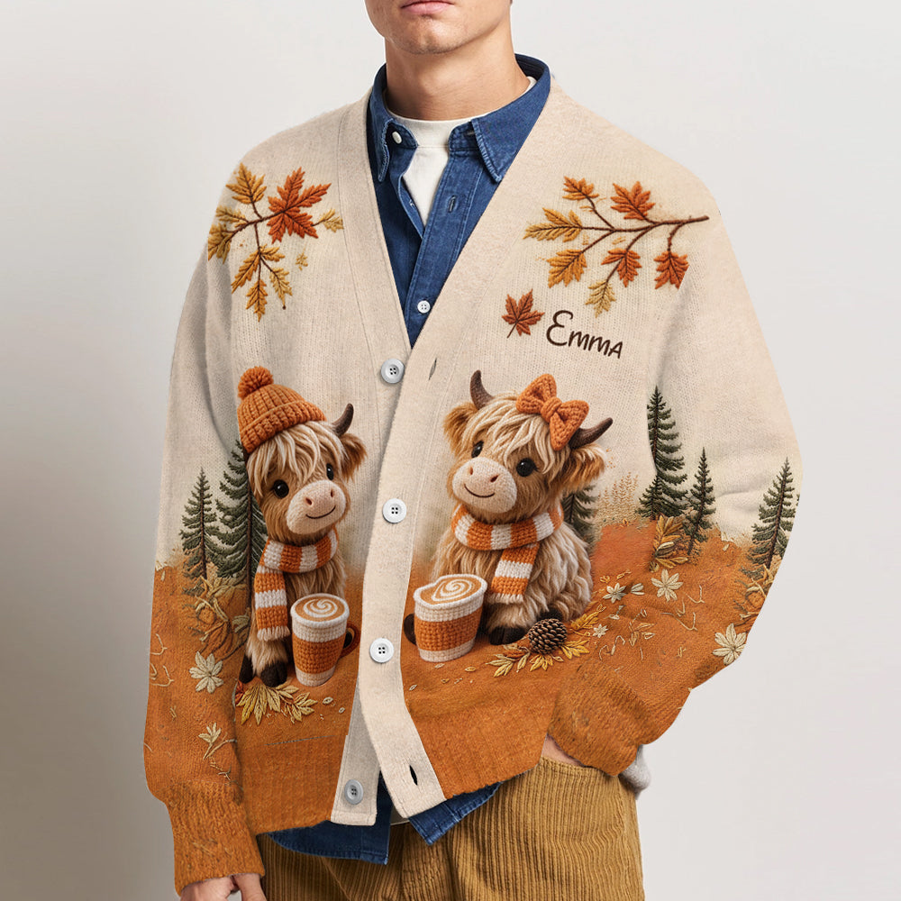 It's Pumpkin Spice Latte Season - Personalized Highland Cow Cardigan Sweater