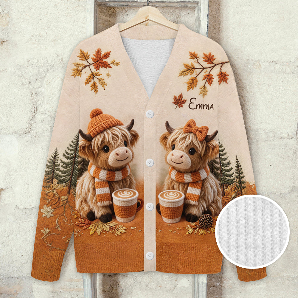 It's Pumpkin Spice Latte Season - Personalized Highland Cow Cardigan Sweater