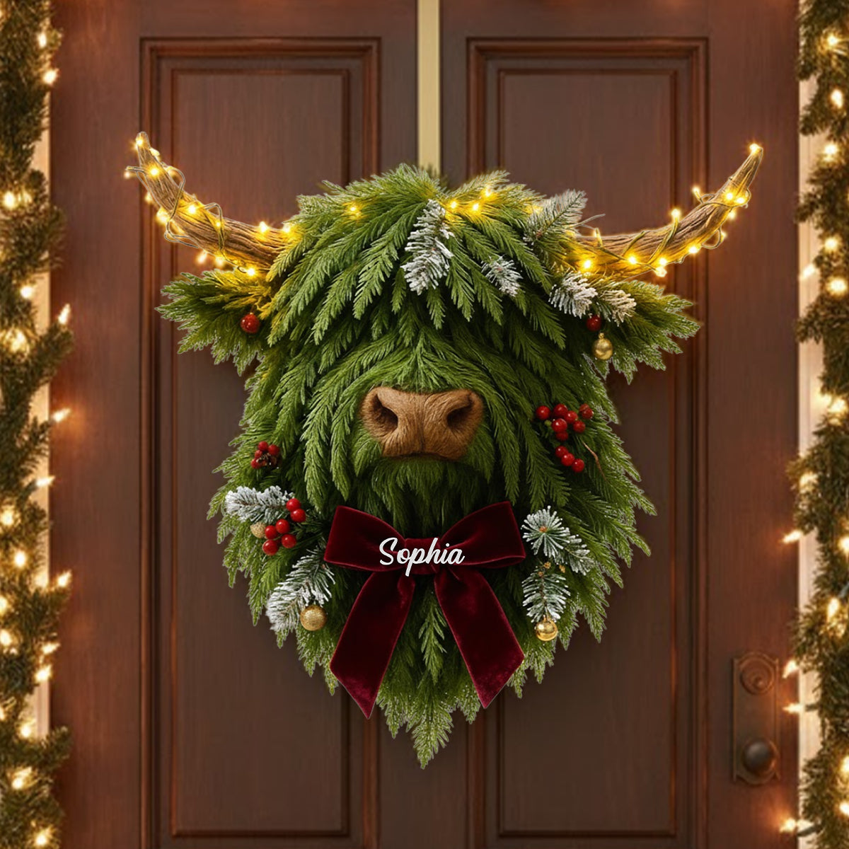 Couronne de vaches des Highlands - Panneau lumineux LED personnalisé en acrylique représentant une vache des Highlands