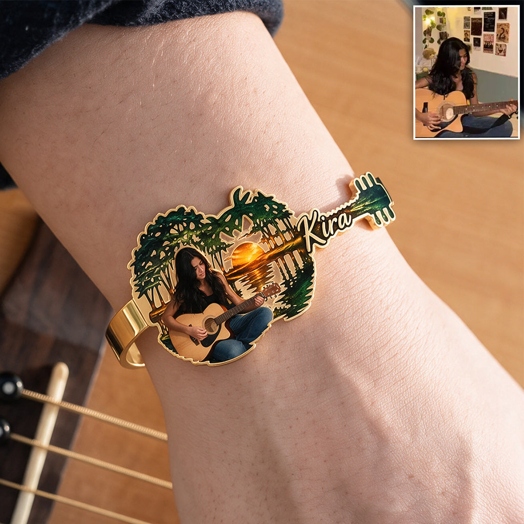 Music Is My Soul - Personalized Guitar Shaped Cuff Bracelet