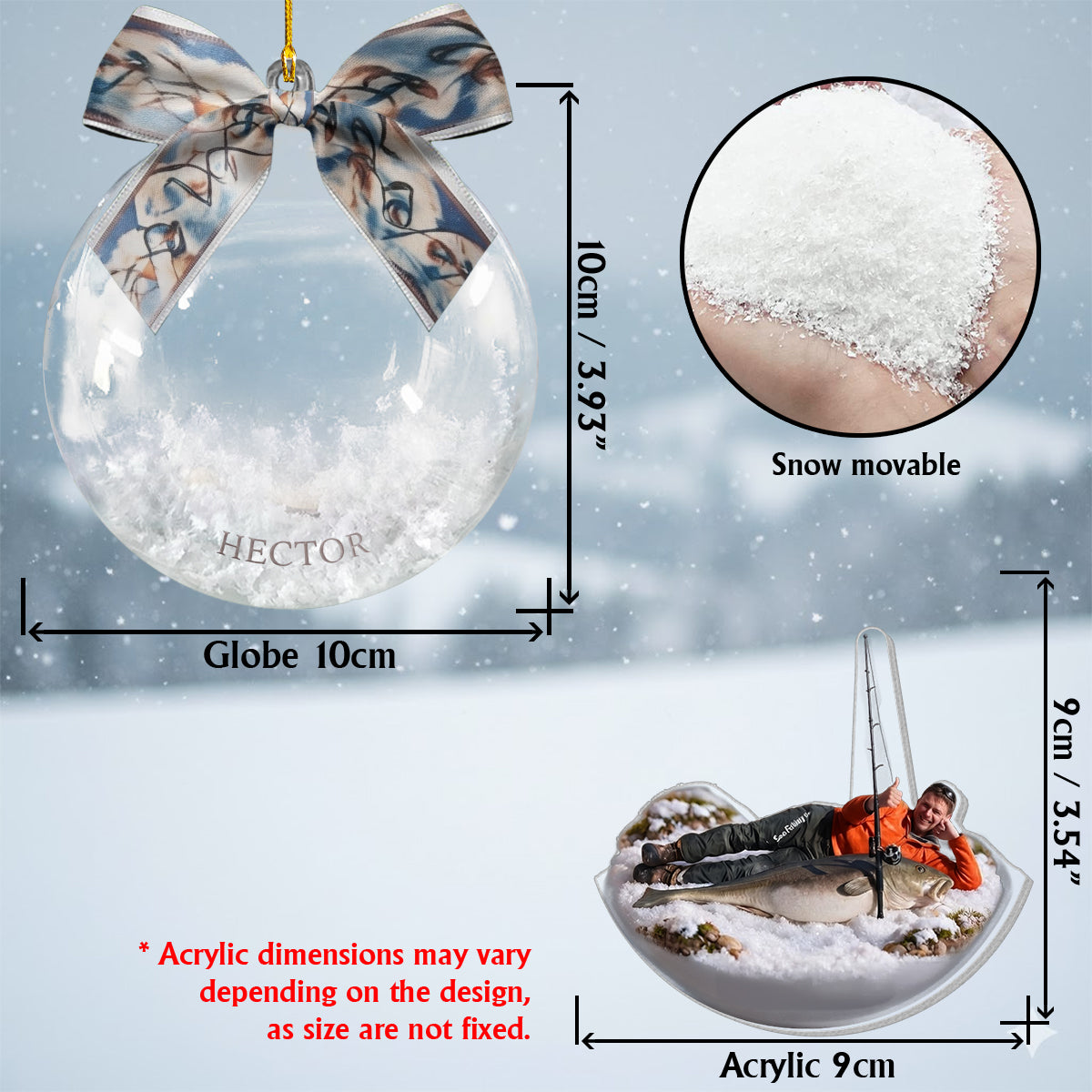 Noël du Pêcheur - Ornement de Boule à Neige Personnalisé avec Nœud