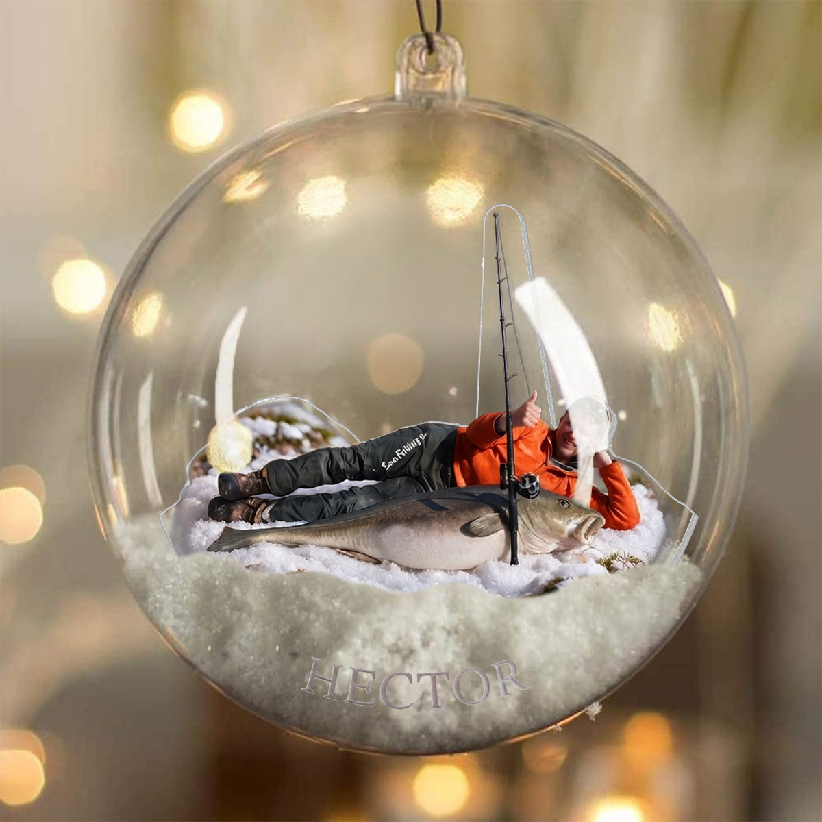Noël du Pêcheur - Ornement de Boule à Neige Personnalisé avec Nœud