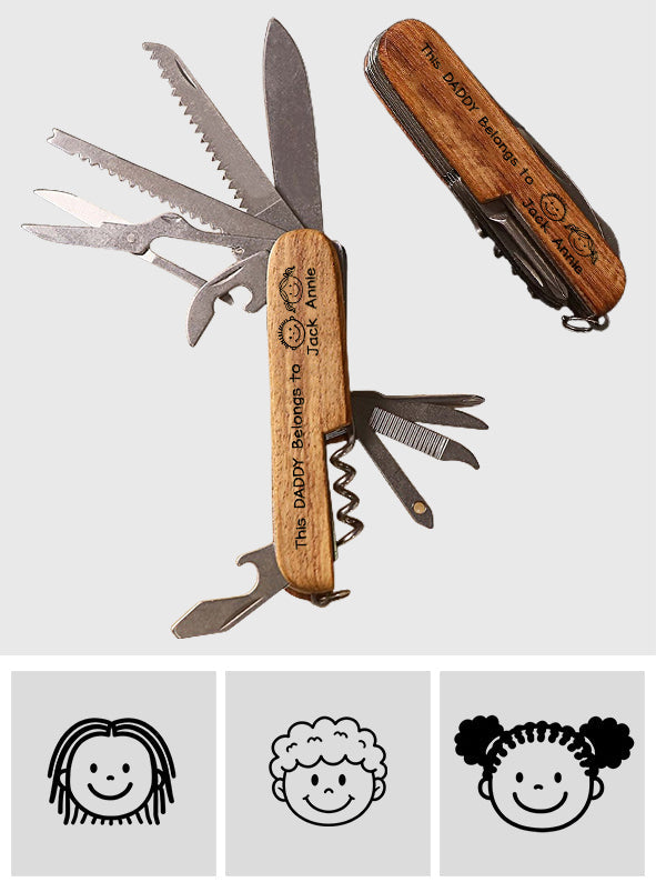 Ce couteau de poche personnalisé « Papa appartient à… » – Outil multifonction 8 fonctions