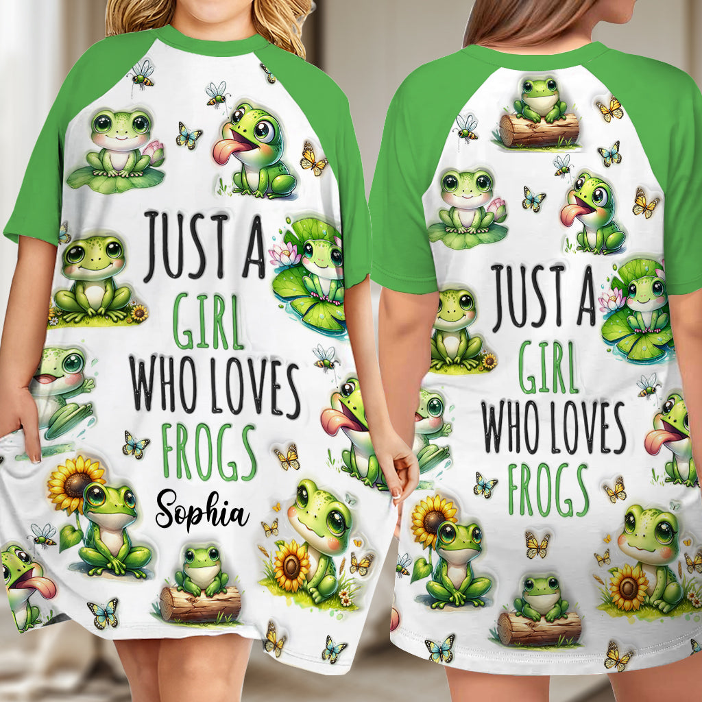 Juste une fille qui aime les grenouilles - Robe-t-shirt de nuit personnalisée avec motif grenouille