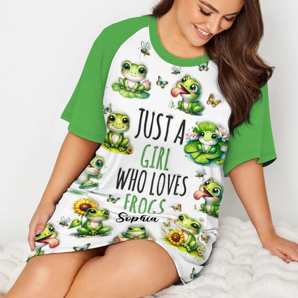 Juste une fille qui aime les grenouilles - Robe-t-shirt de nuit personnalisée avec motif grenouille