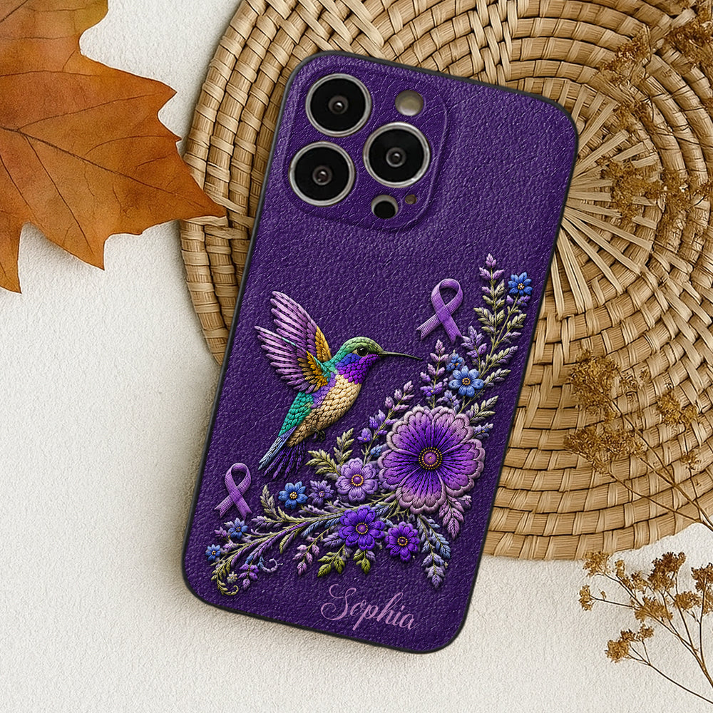 Purple Awareness – Personalized Alzheimer Awareness 3D Embossed Leather Phone Case
