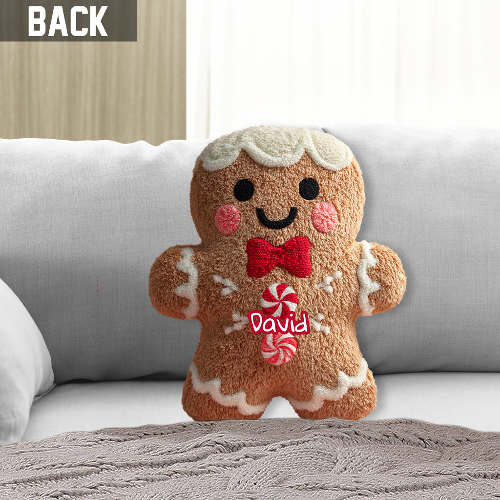 Gingerbread Merry Christmas - Personalized Family Shaped Pillow