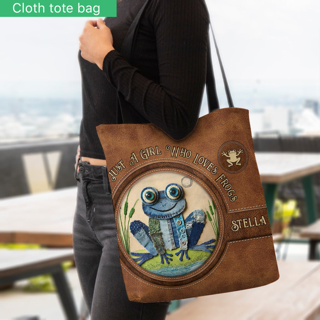 Denim Patchwork Frog - Personalized Frog Tote Bag