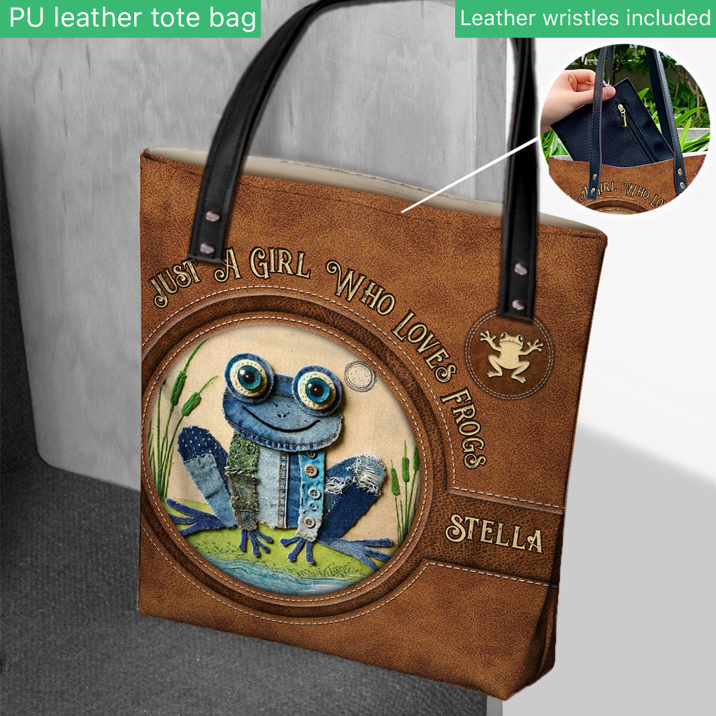 Denim Patchwork Frog - Personalized Frog Tote Bag