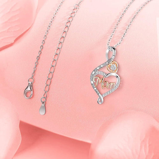 Love You To The Moon And Back Heart Mom Necklace