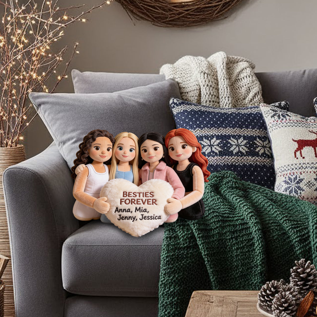Besties Forever - Personalized Bestie Faux Fur Shaped Pillow