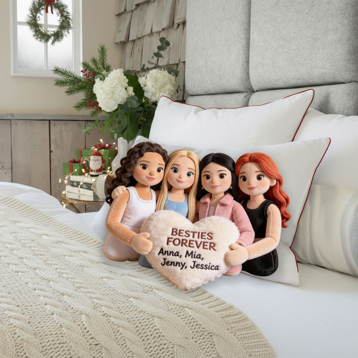 Besties Forever - Personalized Bestie Faux Fur Shaped Pillow