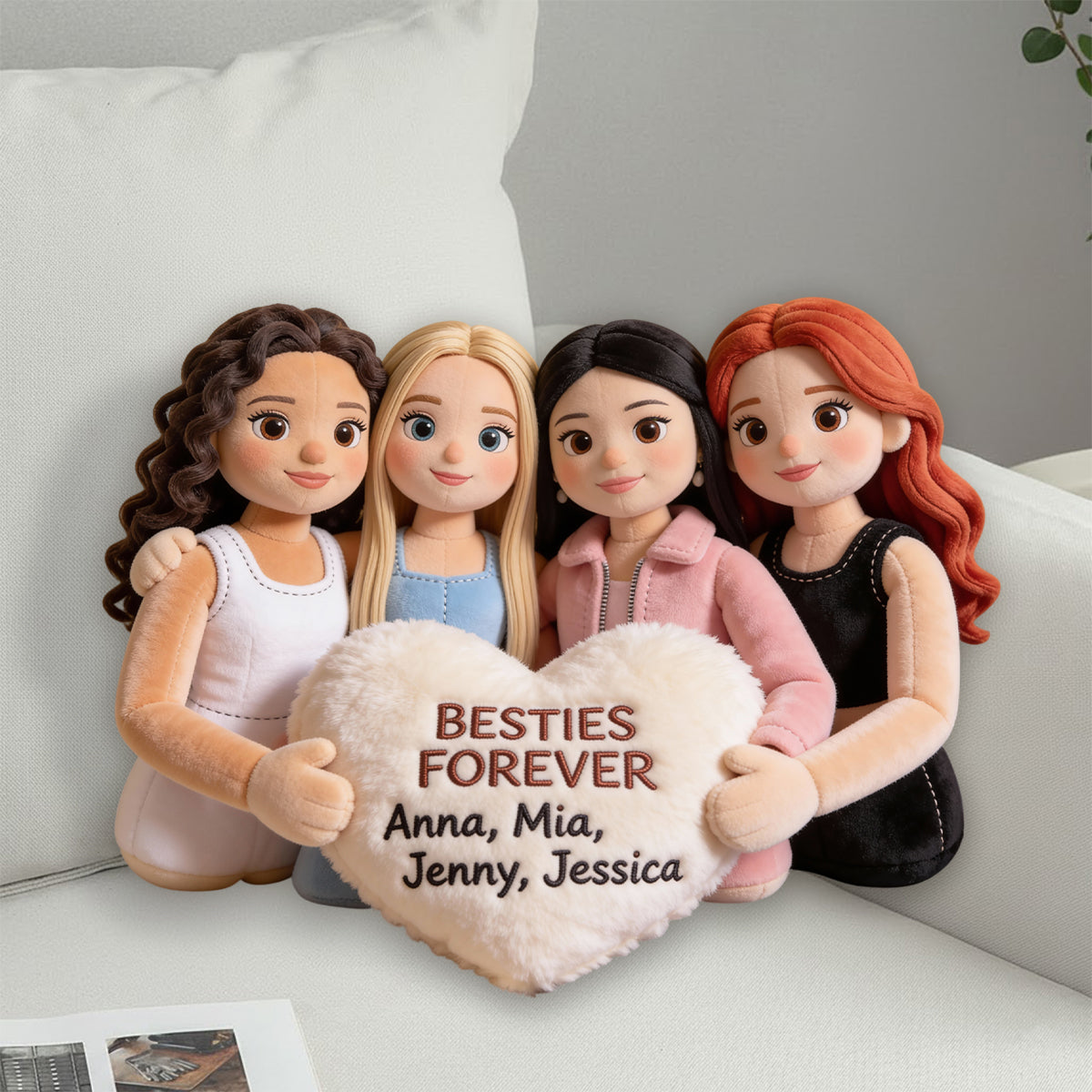 Besties Forever - Personalized Bestie Faux Fur Shaped Pillow