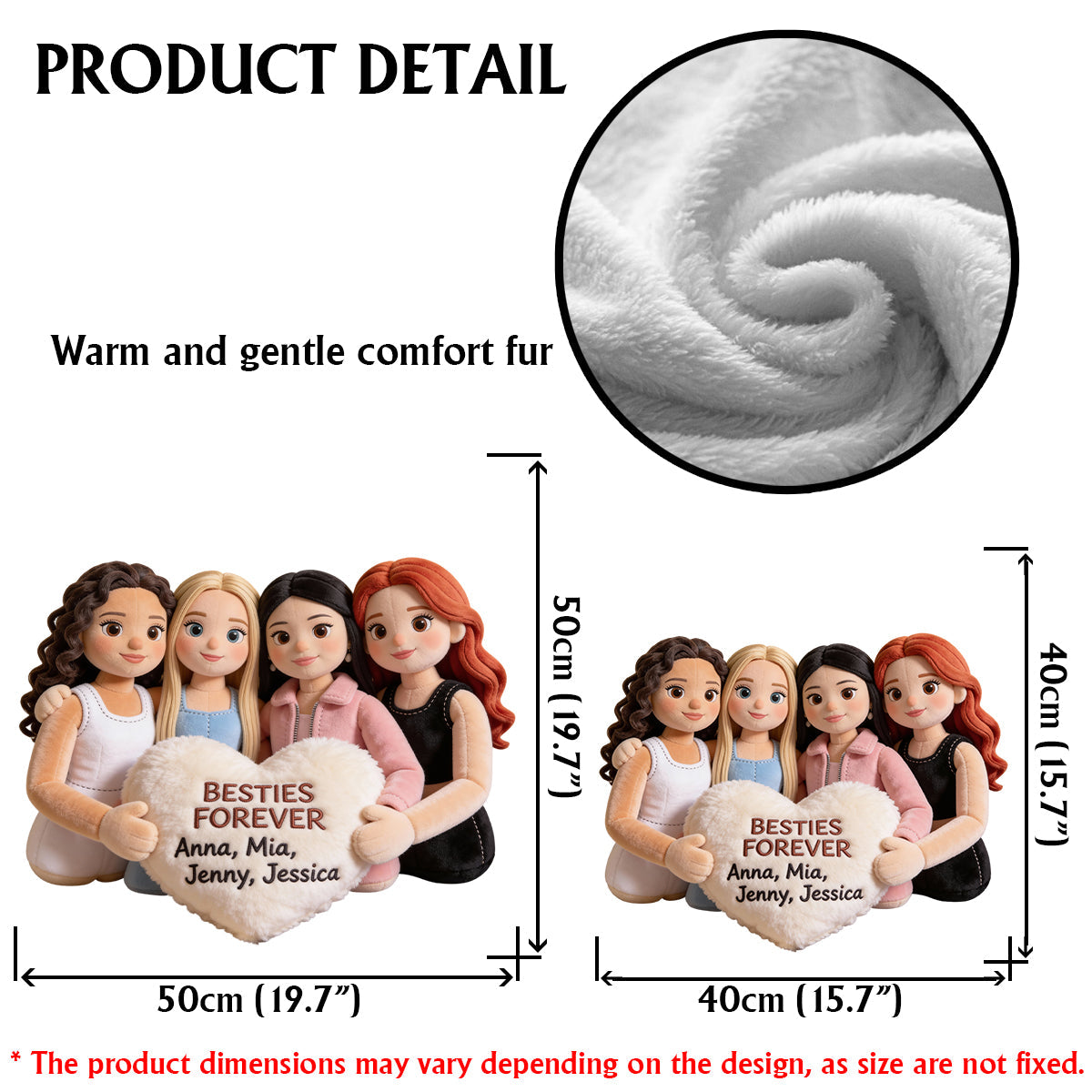 Besties Forever - Personalized Bestie Faux Fur Shaped Pillow