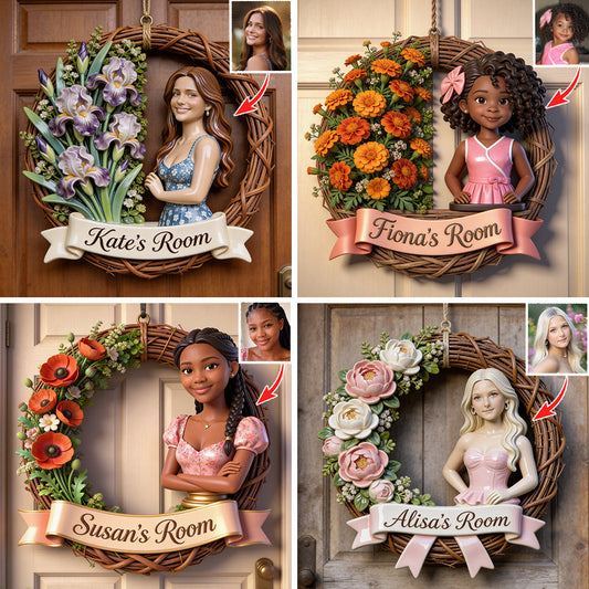 Custom Any Photo - Welcome To My Room - Personalized Birth Month Flower Custom Shaped Wood Sign