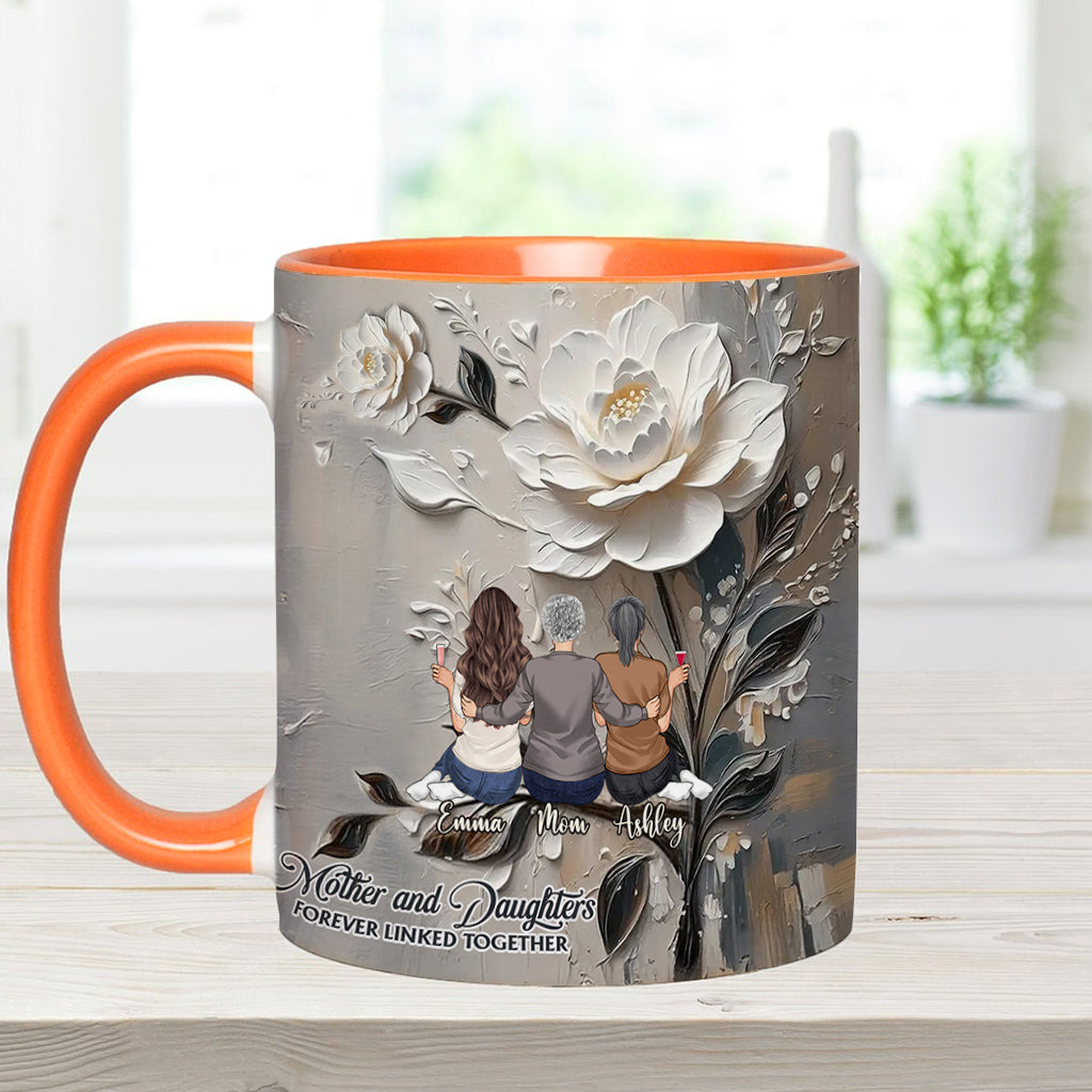 Mother And Daughters Forever Linked Together - Personalized Mother Accent Mug