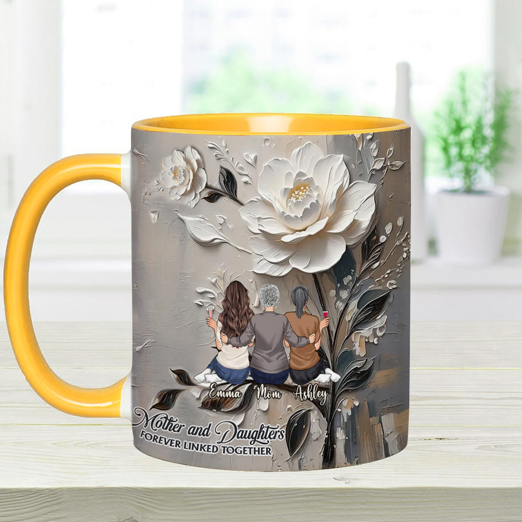 Mother And Daughters Forever Linked Together - Personalized Mother Accent Mug