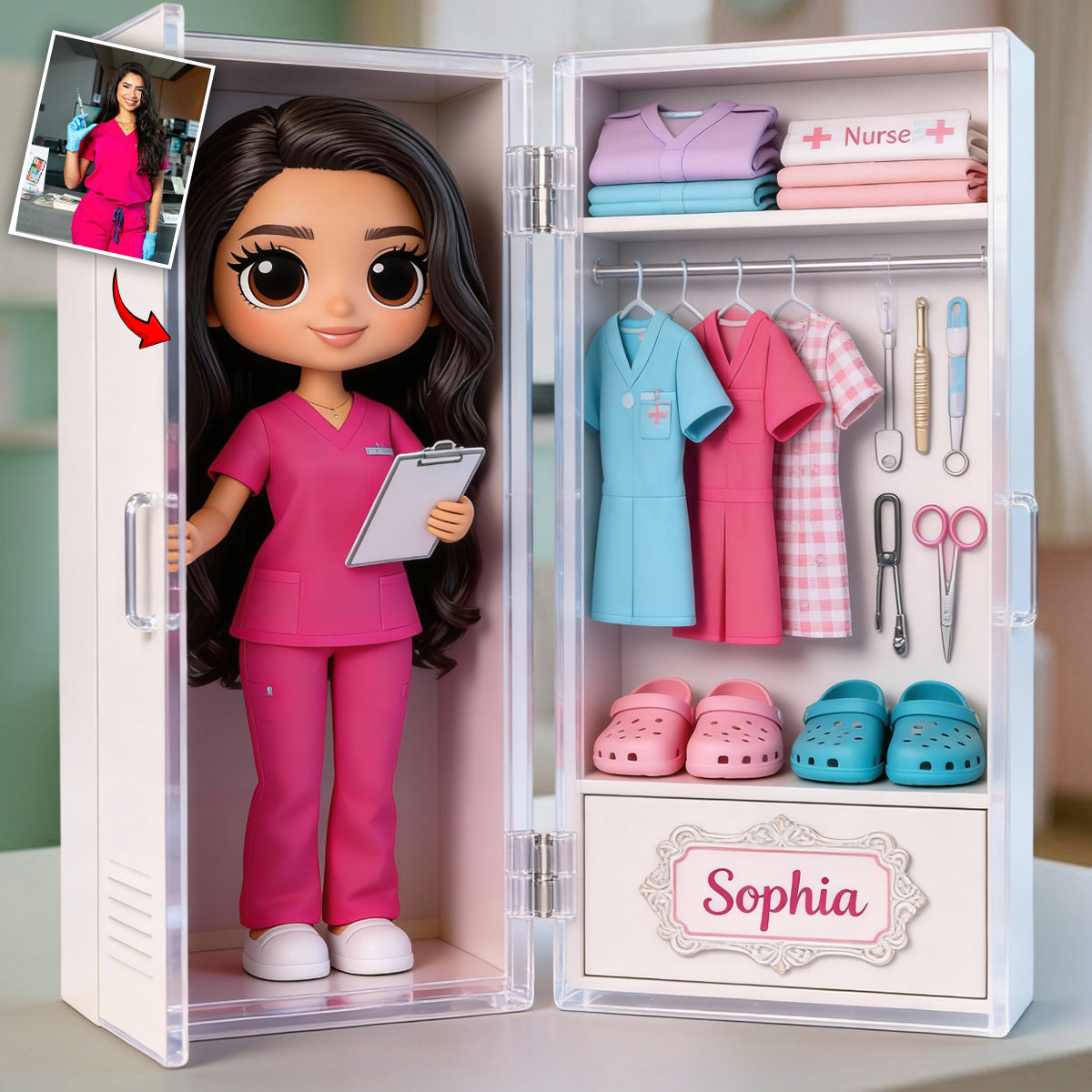 Diptyque acrylique personnalisé « Infirmière » avec n'importe quelle photo