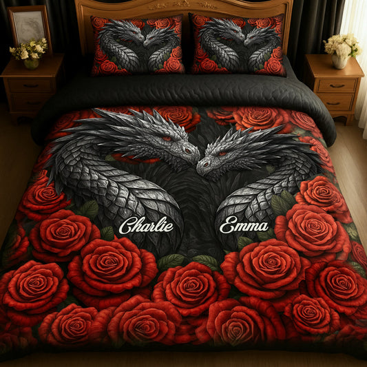 Dragon Couple - Personalized Dragon Quilt Set