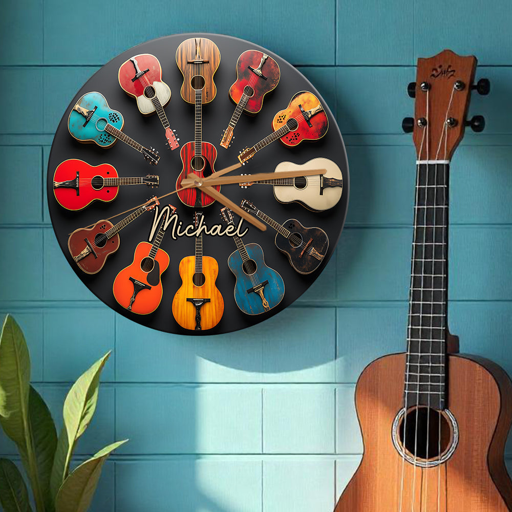 Rock & Roll - Personalisierte Gitarren-Wanduhr