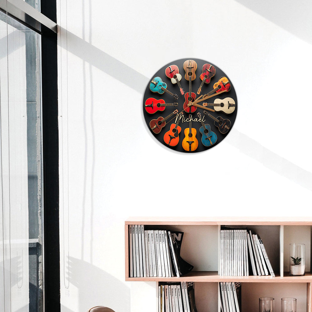 Rock & Roll - Personalisierte Gitarren-Wanduhr