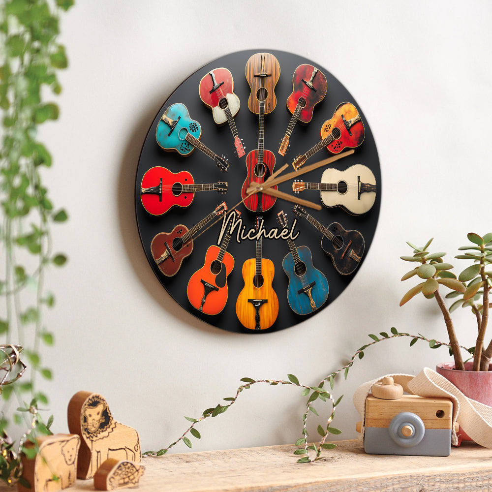 Rock & Roll - Personalisierte Gitarren-Wanduhr