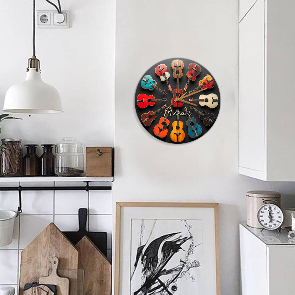 Rock & Roll - Personalisierte Gitarren-Wanduhr