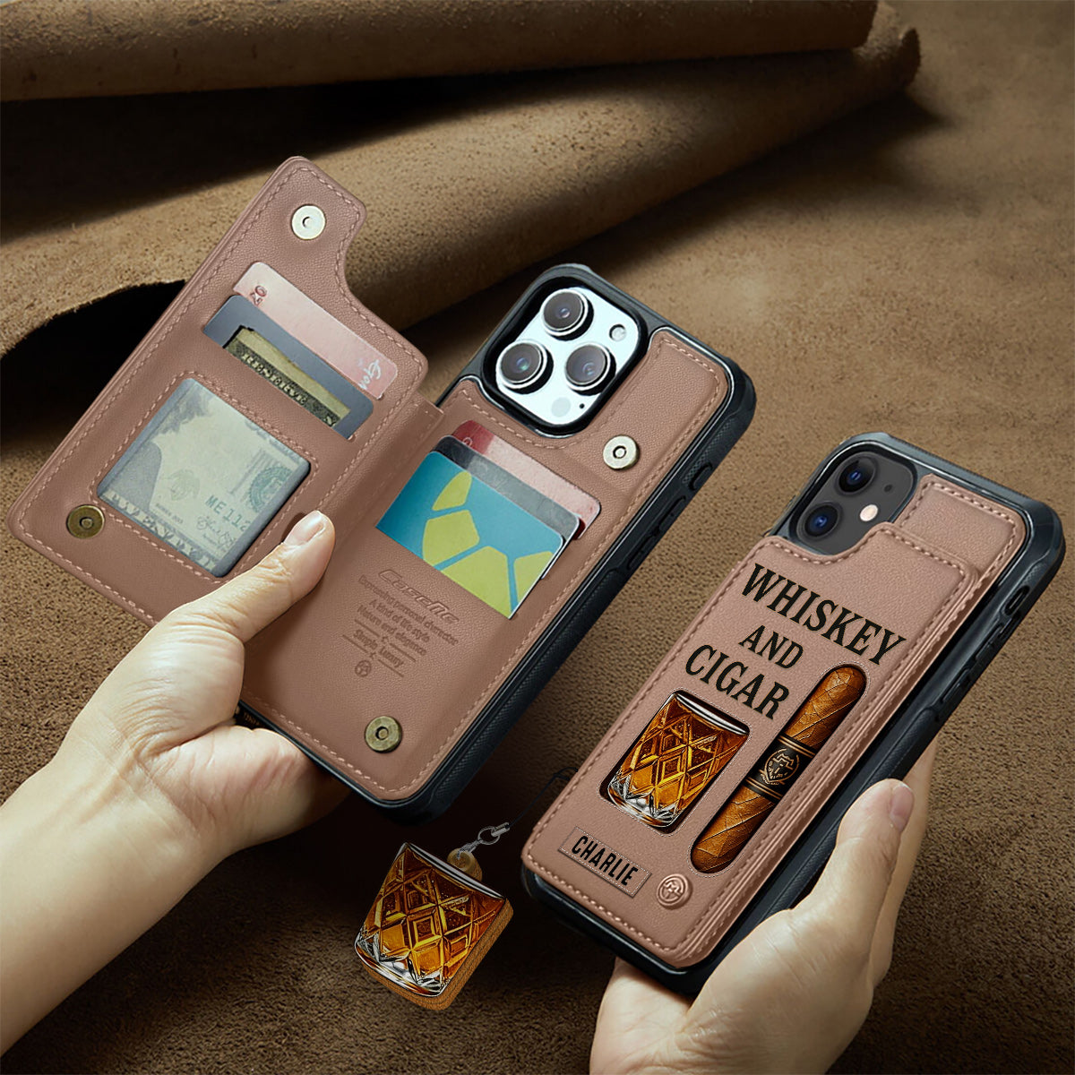 Whiskey & Cigar - Personalized Whisky Wallet Phone Case