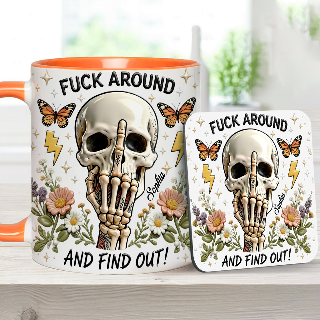 F Around And Find Out - Personalized Skull Accent Mug & Coaster