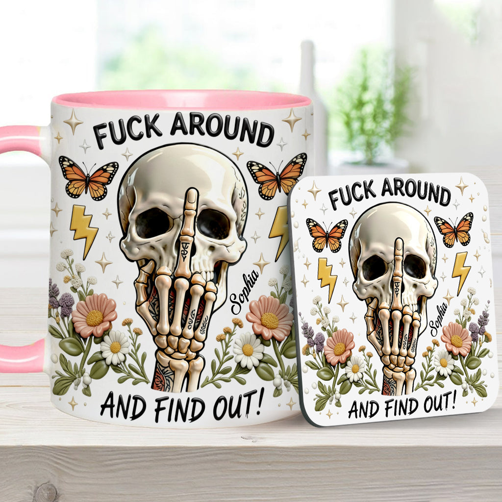 F Around And Find Out - Personalized Skull Accent Mug & Coaster