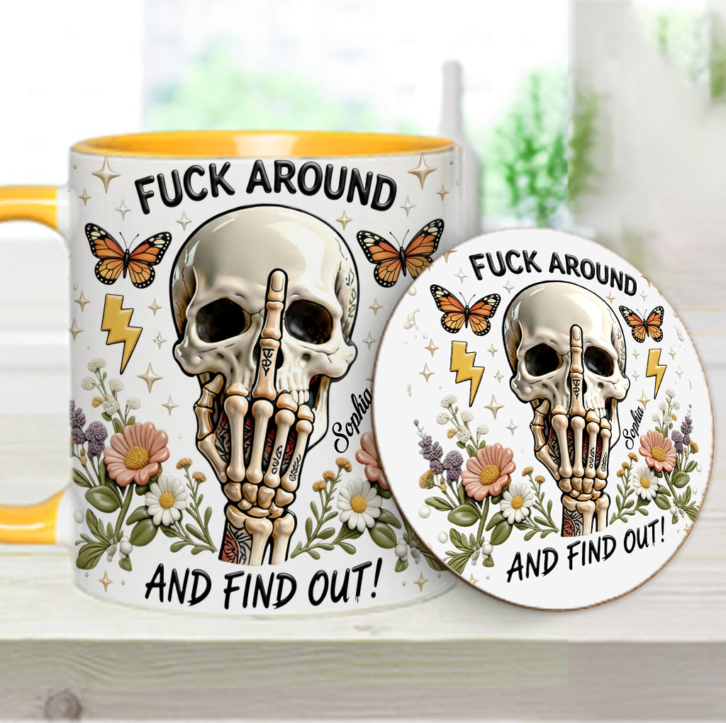 F Around And Find Out - Personalized Skull Accent Mug & Coaster