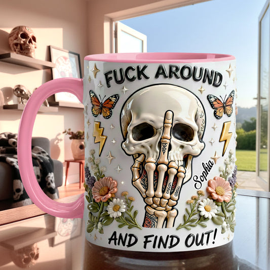 F Around And Find Out - Mug et sous-verre personnalisés avec motif tête de mort