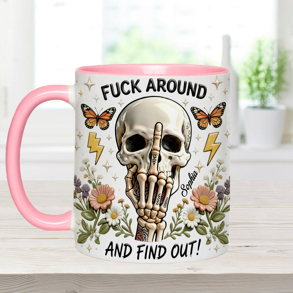 F Around And Find Out - Personalized Skull Accent Mug & Coaster