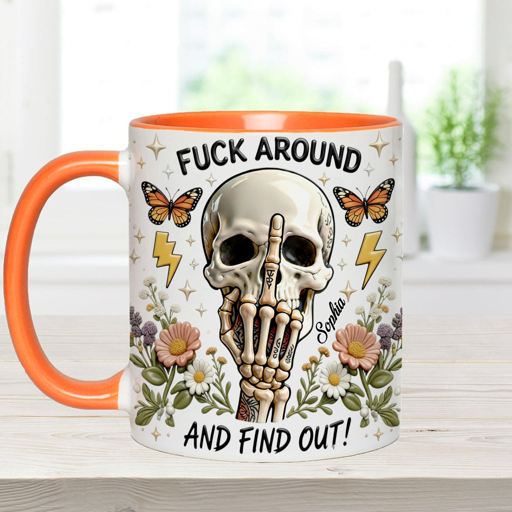 F Around And Find Out - Personalized Skull Accent Mug & Coaster