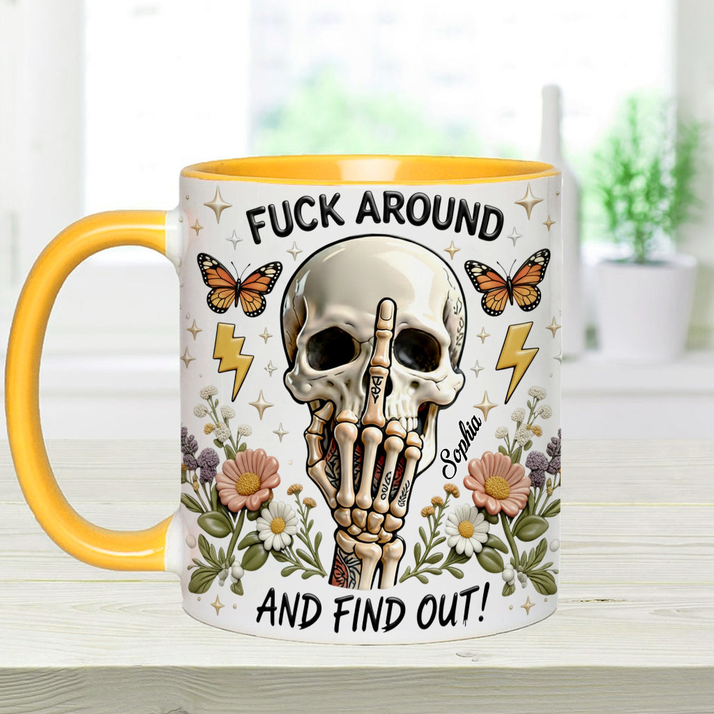 F Around And Find Out - Personalized Skull Accent Mug & Coaster