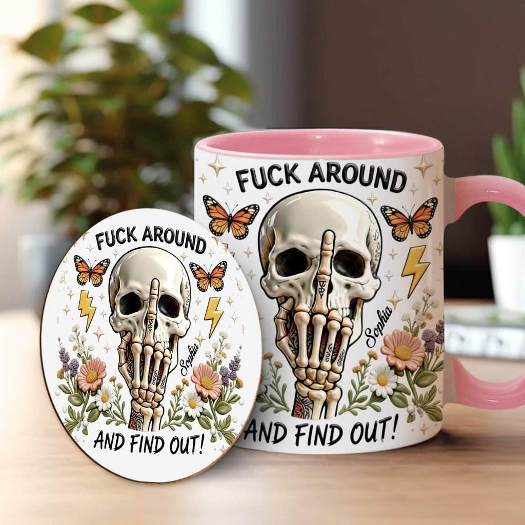 F Around And Find Out - Personalized Skull Accent Mug & Coaster