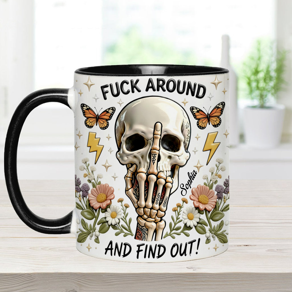 F Around And Find Out - Personalized Skull Accent Mug & Coaster